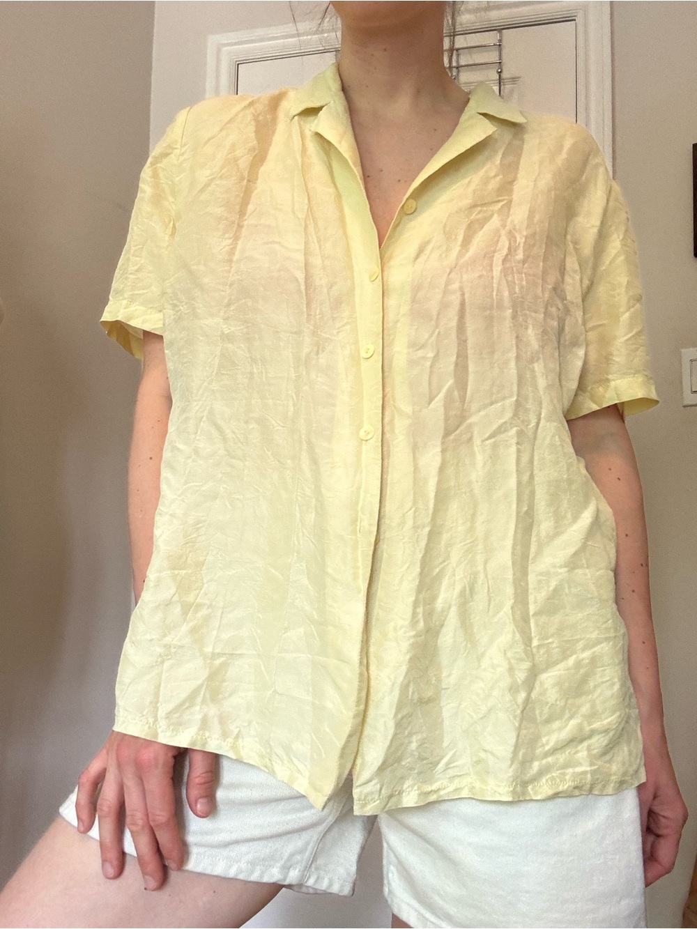 Buttery Yellow Oversized Short-Sleeve Button-up